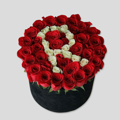 "Letter Shape Red N White Roses Flower Box - code BF09 - Click here to View more details about this Product